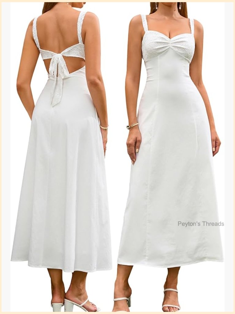 Lace Strap Midi Dress Sweetheart Neckline Backless Bow Tie Wedding Guest Dress